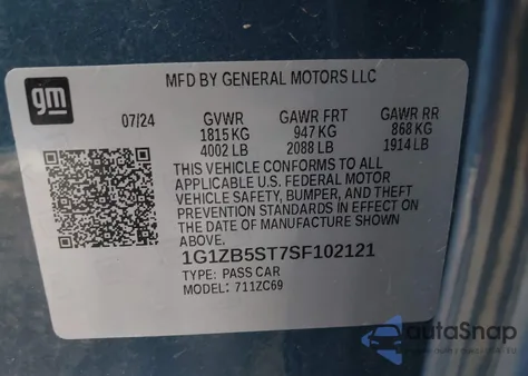 2025 Chevrolet Malibu Fwd Ls из США, поврежденный, VIN 1G1ZB5ST7SF102121